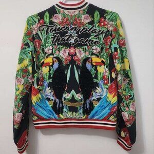Camilla Toucan Play 2 Way Reversible Bomber Jacket Embroidered Size Small b11